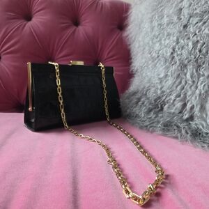 Monsac Black Clutch with Gold Chain